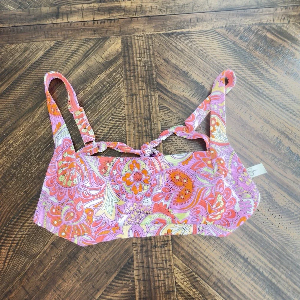 $56 Jessica Simpson Women's Standard Print Bikini Top Orange Pink  Size XL NWT